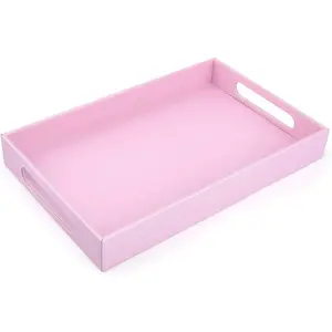 Custom Handle Design Leather Tray Pink Leather Serving Tray Perfume Jewelry Necklace Countertop Catchall Storage PU Leather Tray