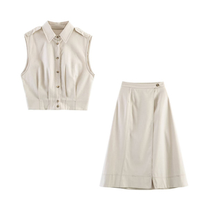 Ensemble gilet sans manches et jupe midi personnalisé pour femme 2026, <span class=keywords><strong>tenue</strong></span> décontractée <span class=keywords><strong>de</strong></span> bureau deux pièces, ensemble 2 pièces fabriqué en Chine par une usine <span class=keywords><strong>de</strong></span> vêtements OEM - Product Image 1