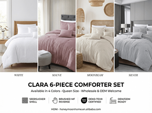 ชุดเครื่องนอนสไตล์โมเดิร์นฟาร์มเฮาส์ 5 ชิ้น สีครีมขาว ลายริ้วจีบ ชุดผ้านวมนุ่ม ระบายอากาศได้ดี เหมาะสำหรับห้องพักแขก โรงแรม - Product Image 6