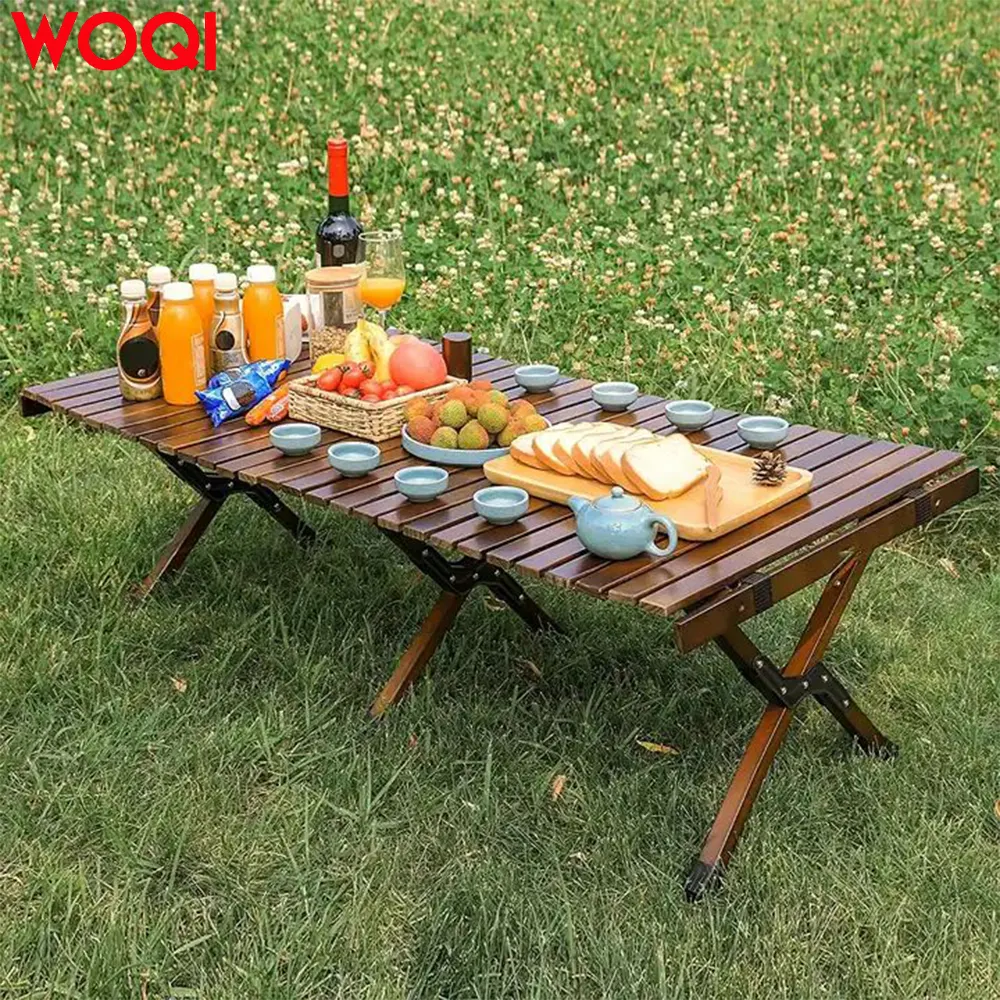 Woqi-mesa rodante para Picnic, mesa plegable portátil de madera para acampar, para exteriores, de lujo