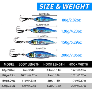 Señuelos de Pesca Verticales de Metal con Anzuelos Auxiliares, Señuelos Artificiales Luminosos que se Hunden para Pescar Lubina, Lucio y Salmón - Product Image 2