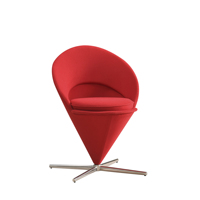 Fauteuil d'appoint moderne rouge en forme de cône avec base étoile chromée pivotante, mobilier de salon écologique