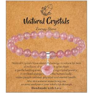Gran oferta, pulsera de cristal Natural, cuentas de 8mm, amatista, pulsera de cuarzo rosa, colgante de corazón para regalo - Product Image 3
