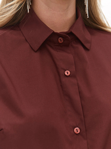 Camicetta da <span class=keywords><strong>donna</strong></span> <span class=keywords><strong>bordeaux</strong></span> vintage con maniche a palloncino e colletto elegante, ideale per l'ufficio e il tempo libero estivo - Offerta imperdibile - Product Image 3