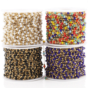 Chaîne perlée en acier inoxydable, cristal à facettes pour la fabrication de bracelets, blanc, noir, bleu, coloré, H1356 - Product Image 1