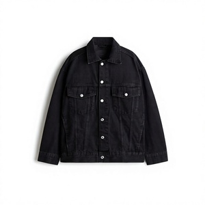 Chaqueta vaquera negra para mujer, estilo camionero, manga larga, cuello vuelto, cierre de botones, estilo otoñal, color liso, corte regular - Product Image 1