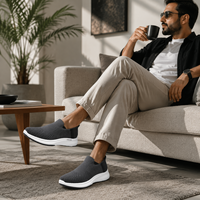 2026 Logo Personnalisé Homme Baskets Chaussette Flyknit Mains Libres Slip On Support Talon 5D Plateforme Rembourrée Grises Chaus