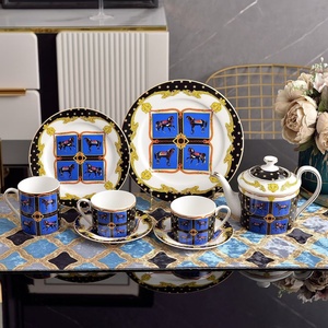 Premium Luxurious Blue Regal Cups Plates <b>Pot</b> <b>Set</b> Freezer Safe Dinnerware <b>Sets</b> for Parties - Product Image 1