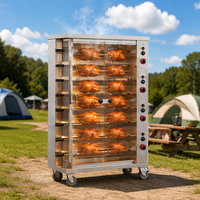Grill à poulet au gaz commercial à 8 broches, en acier inoxydable, avec vitrine en verre pour restaurant