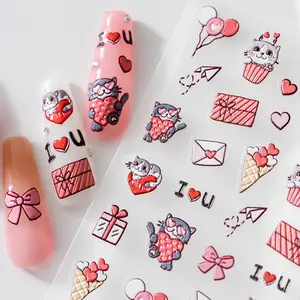 Новый День Святого Валентина кошка простой и милый 3D наклейка для ногтей аксессуары для ногтей