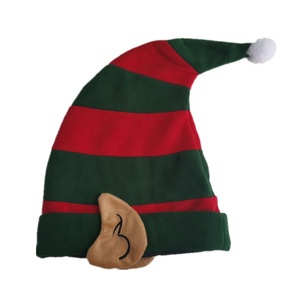 Tùy Chỉnh Dành Cho Người Lớn Trẻ Em Cực Lông Cừu Màu Đỏ Và Màu Xanh Lá Cây Sọc Giáng Sinh Elf Hat Với Đôi Tai - Product Image 4