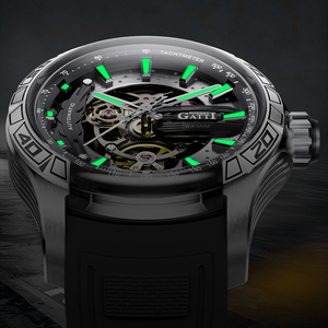 Bonest Gatti Men <b>Automatic</b> Mechanical <b>Chronograph</b> Racing Steering Wheel Design Watch Waterproof 30m Rubber Band Luminous BG4005 - Product Image 3