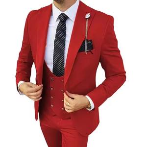 <span class=keywords><strong>3</strong></span>-delige Slim-Fit Smokingpak Voor Heren Casual Blazer Met Twee Knopen, Ademende Stoffen Broek Voor Zakelijk Bruiloftsfeest - Product Image 1