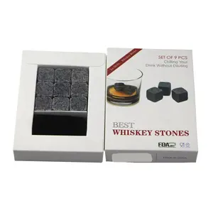 Personnalisé 9 PCS Granit Naturel Marbre Pierres De Whisky De Refroidissement Gin Roches avec Sac De Velours Boîte De Papier Bar Accessoires Y Compris De Paille