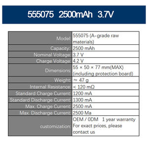555075 2500mAh 3.7V(A-grade raw materials)Hot Selling Good Quality Rechargeable <b>Battery</b> Lipo <b>Pouch</b> <b>Lithium</b> <b>Ion</b> Cell - Product Image 2