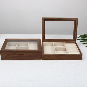 Solid Wood Jewelry <b>Box</b> With Glass Lid Rectangle Storage Organizer For Necklace Ring <b>Earring</b> Household Use - Product Image 1