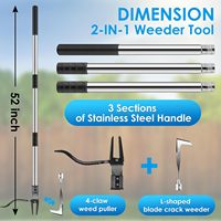 Désherbeur manuel vertical et désherbeur à fentes avec manche détachable de 52 pouces – Outil de jardinage pour enlever les mauvaises herbes
