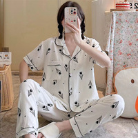 Ensemble 2 pièces pyjama pour femmes, vêtement d'été tissé en coton froissé, style princesse, à manches courtes