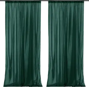 Fashion Plain Design Hunter Green 100% Polyester Chiffon Decoration Woven Backdrop Curtains for Party Wedding Birthday