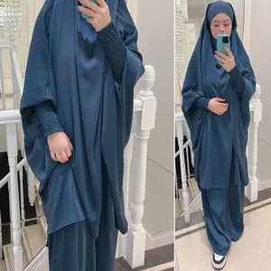 Manufacturers Wholesale Custom Polyester Chiffon Long Sleeves Indonesian Muslim Dresses Tunics Tops Set For Women Muslim