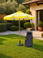 Parasol de terrasse octogonal 8FT jaune et blanc rayé, avec mât en aluminium et système de tension par corde, pour jardin extérieur
