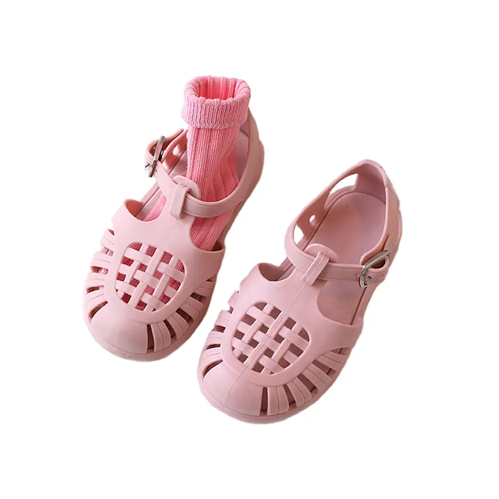 Yeni varış kızlar düz yaz sandalet 24-29 toptan çocuklar çocuk düz PVC sandalet