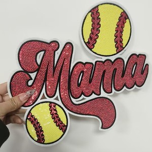 Top Quality Heat Press Die Cut Large 3D Mama Letter Football Pattern Logo Colorful <b>Sew</b>/Iron <b>On</b> Custom Chenille <b>Patch</b> - Product Image 3