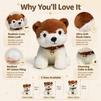 Peluche Akita Inu Mignonne, Jouet en Peluche Chien Moelleux en Position Assise, Marron et Blanc, Doux, pour Garçons et Filles, Compagnon de Chambre