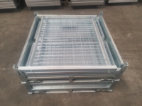 Conteneur en treillis métallique pliable industriel, cage à palettes empilable avec porte rabattable, haute capacité, galvanisé à chaud