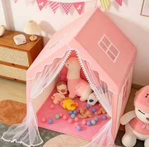 Fabrikneues Oxford-Spielzelt für Kinder mit Pom-Pom-Spitzenbesatz, gemütliche Indoor-Versteckhöhle 100 cm für Kleinkinder und Kinderzimmer zum Schlafen - Product Image 6
