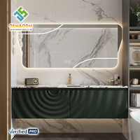 Meuble de salle de bain mural moderne en bois massif Juerte 2025 de luxe OEM, avec évier, miroir et drain en cuivre, pour maison, bar, hôpital