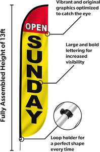 Drapeau à franges, bannière publicitaire avec kit de mât <span class=keywords><strong>en</strong></span> fibre de verre et piquet de sol pour la promotion des entreprises - Ouvert le <span class=keywords><strong>dimanche</strong></span> - Product Image 2