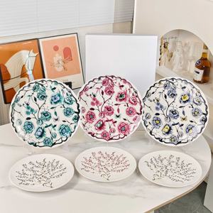 จานเซรามิคลายกิ่งไม้สไตล์มินิมอล ลายดอกไม้ประดับตกแต่งอย่างสวยงาม สำหรับการรับประทานอาหารอย่างหรูหราและตกแต่งโต๊ะอาหาร - Product Image 1