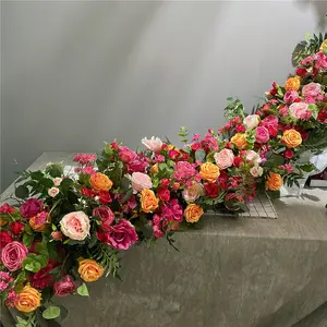 KCFR-092 공장 도매 인공 꽃 러너 꽃 화환 웨딩 테이블 빨간 토퍼 꽃 테두리 꽃 장식