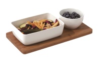 Ensemble de bols à chips et à sauce en céramique, plateau rectangulaire en porcelaine pour servir des en-cas, vaisselle pour fête avec plateau en bambou