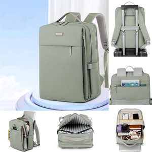 15.6" Large Waterproof Eco-Friendly Nylon Softback <b>Laptop</b> <b>Backpack</b> Business Arcuate Shoulder Strap Zipper Open Airbag Protect - Product Image 1