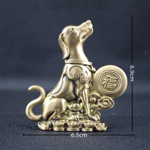 Ornement de chien porte-bonheur en laiton, 2 pièces, décoration Feng Shui pour bureau, maison, bureau, décoration du nouvel an chinois - Product Image 4