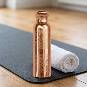 <b>Copper</b> <b>Water</b> <b>Bottle</b> With Floral Pattern And <b>Copper</b> Lid Portable For Outdoor Use - Product Image 1