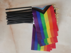 Banderas Personalizadas Ecológicas de Poliéster LGBTQ de 4x6 Pulgadas con Diseño de Oso y Asta Negra Sólida con Punta Dorada en la Parte Superior - Product Image 5