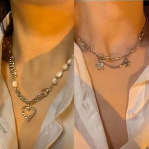 Collares de Joyería Vintage de Acero Inoxidable con Colgante de Medallón Redondo de Concha Natural, Sol y Media Luna - Product Image 5