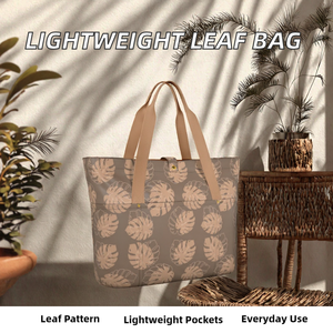 Sac fourre-tout en polyester personnalisé de haute qualité pour femmes, léger, avec fermeture éclair, pliable, multi-poches, motif feuille de Monstera Hawaïenne - Product Image 2