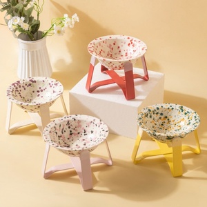 Support de gamelle pour petits animaux, bol en céramique style peinture à l'encre pour chats et chiens, avec support surélevé, adapté aux chats et aux chiens - Product Image 1
