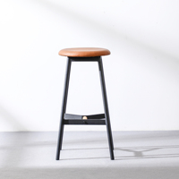 Prix d'usine en gros, mobilier de bar industriel moderne, chaise de bar ronde avec siège en cuir PU, tabouret de bar haut avec pieds en bois