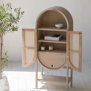 Mobília natural do rattan multi-funcional curvado armário moderno carvalho de madeira do rattan armários da sala