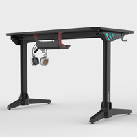 Nouvelle table de jeu noire de 80 cm à 120 cm, bureau de jeu moderne pour la maison et le bureau, en forme de T, en métal, avec porte-gobelet, éclairage LED RVB