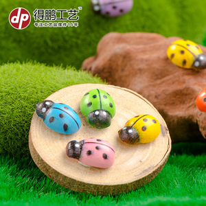 Wooden Colorful Beetle And Ladybug Crafts <b>Miniature</b> Landscape Moss Ornaments Handmade Diy Home Tabletop Decoration - Product Image 2