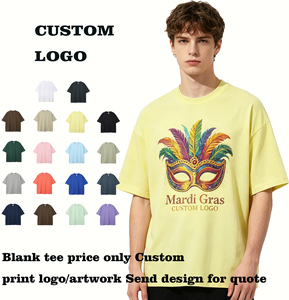 Camiseta de algodón puro de 20 colores con hombros caídos y manga corta, de peso personalizado, talla grande y baja tasa de encogimiento - Product Image 1