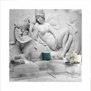 Sculpture murale 3D en pierre de conception personnalisée en usine Sculpture murale en relief de femme nue en marbre sculpté à la main en relief 3d à suspendre