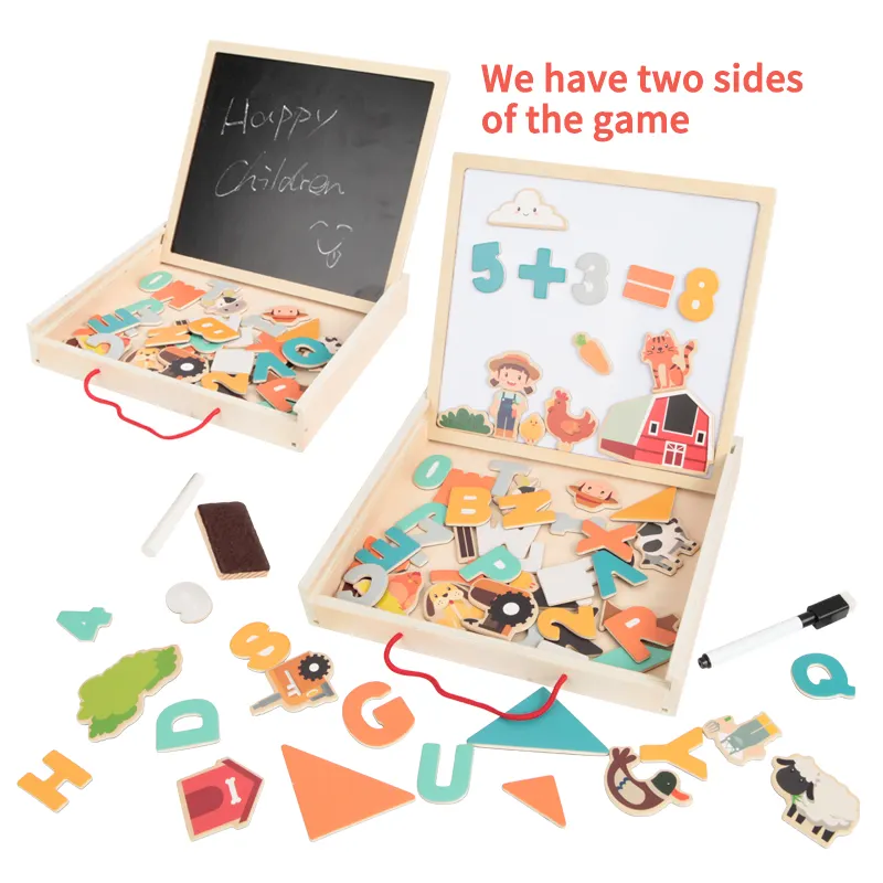 DIY Early Educational Magnet Jigsaw Book Wooden Puzzle Games Toys Magnetic Puzzle Box-105pcs for Kids