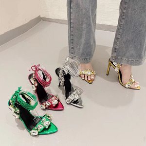 Zapatos de Tacón Alto Plateados con Punta, Diseño 2025, Moda Nueva, Zapatos Sexys para Mujer, con Cordones, para Verano - Product Image 2